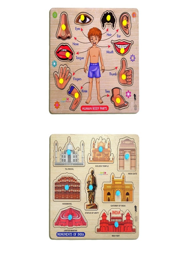 HIGHROOF® Kids Fort Pre Nursery Educational Jigsaw Puzzles for Adults Kids Learning Toys Kit Board Game 2 pcs Set of Human Body Parts & Monuments of India Educational Toy - Image 1